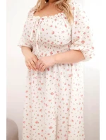 Dámská sukýnka Plus Size s dekoltem na tkaničky a elastickým pasem ecru