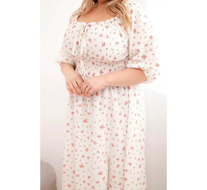 Dámská sukýnka Plus Size s dekoltem na tkaničky a elastickým pasem ecru