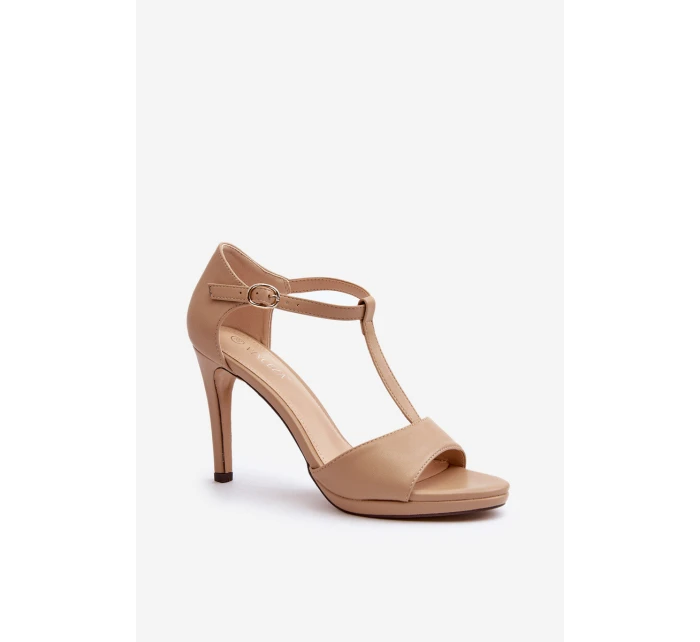 Dámské sandály na podpatku z ekokože béžové obdaria Dámské sandály na podpatku z ekokože béžové obdaria