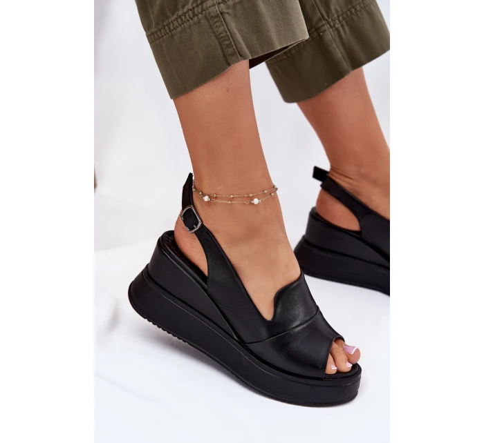 Dámské Kožené Sandály Na Klínu Artiker 52C0484 Černé