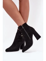 Eko Zamszové Kotníkové Boty Na Podpatku S Ozdobou Černé Lymall Eko Zamszové Kotníkové Boty Na Podpatku S Ozdobou Černé Lymall