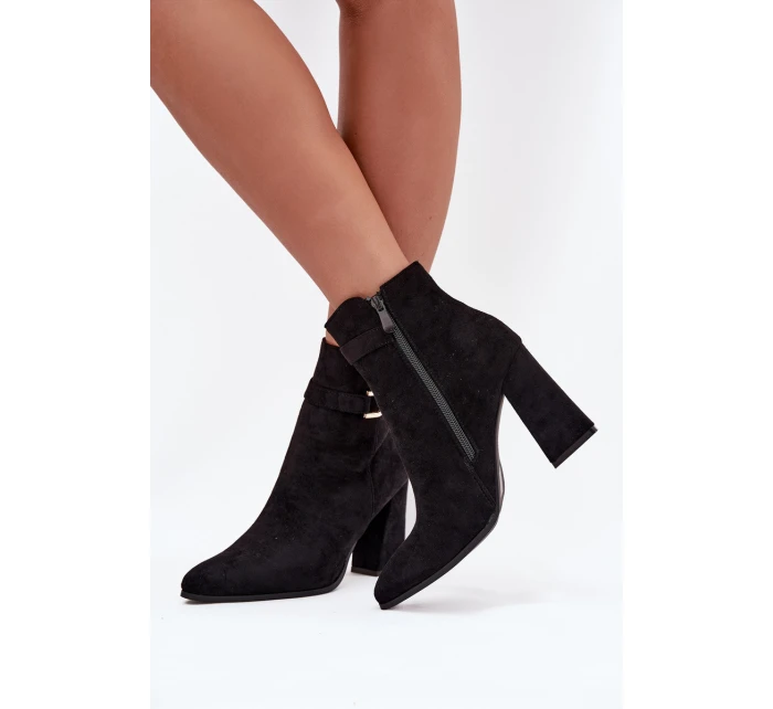 Eko Zamszové Kotníkové Boty Na Podpatku S Ozdobou Černé Lymall Eko Zamszové Kotníkové Boty Na Podpatku S Ozdobou Černé Lymall