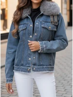 Dámská džínová bunda FURDENIM s kožešinou světle modrá FashionStreet TY4755z