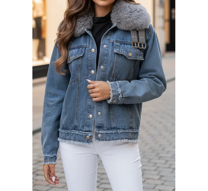 Dámská džínová bunda FURDENIM s kožešinou světle modrá FashionStreet TY4755z
