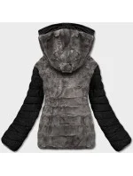 Černo-šedá krátká oboustranná dámská zimní bunda (2M-21507) Černo-šedá krátká oboustranná dámská zimní bunda (2M-21507)