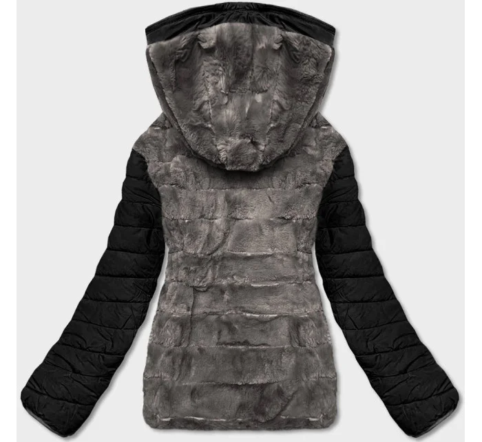 Černo-šedá krátká oboustranná dámská zimní bunda (2M-21507) Černo-šedá krátká oboustranná dámská zimní bunda (2M-21507)