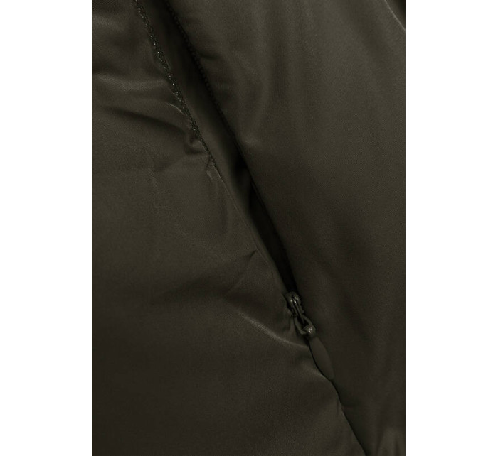 Khaki-černá oboustranná oversize vesta s kapucí (V724)