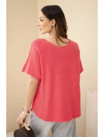 Svetr dámský s krátkým rukávem volného střihu model 22010168 - K-Fashion