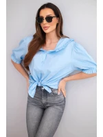 Dámská bavlněná košile s volánkem a zavazováním modrá