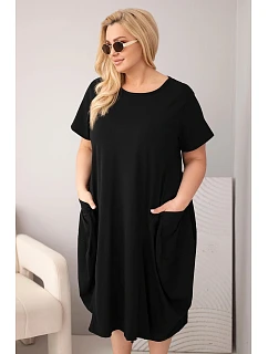 Dámské šaty Plus Size bavlněné s kapsami černá