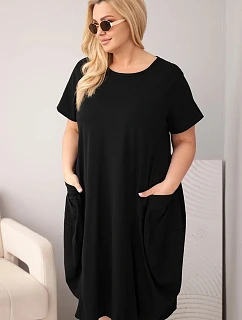 Dámské šaty Plus Size bavlněné s kapsami černá