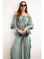 Dámský viskózový boho komplet s volány khaki Dámský viskózový boho komplet s volány khaki