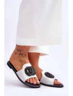 Dámské ploché pantofle s ozdobami model 21619148 stříbrne - S.Barski