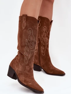 Semišové Dámské Kovbojské Boty Na Podpatku Camel Karira