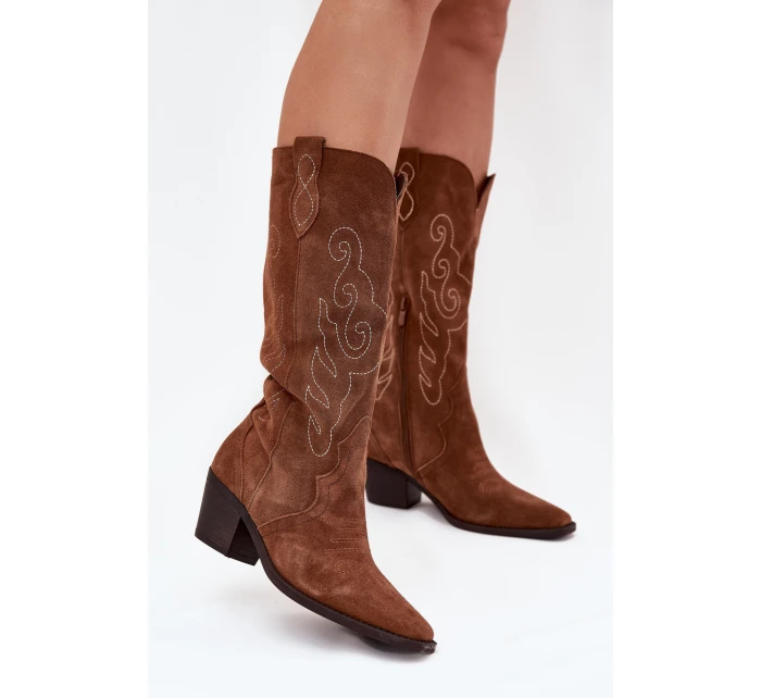 Semišové Dámské Boty Na Podpatku Camel model 21705043 - Zazoo