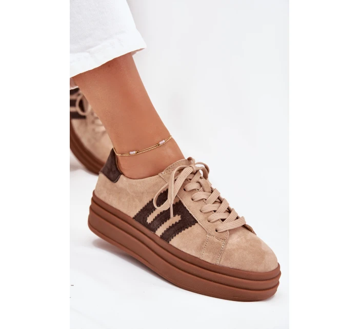 Dámské sneakersy na platformě z přírodní semiše béžové Eldira Dámské sneakersy na platformě z přírodní semiše béžové Eldira