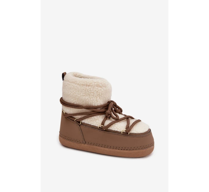 Dámské sněhule s podšívkou na zavazování tmavě béžové model 21757747 - Boto
