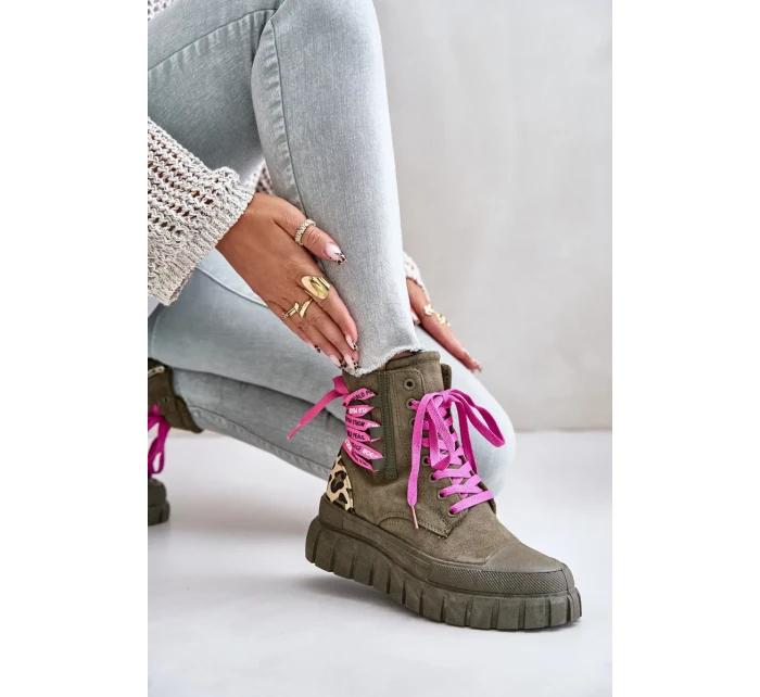 Dámské Kotníkové Boty Na Platformě S Ozdobným Šněrováním Leopardí Vzor Zelené Edidda Dámské Kotníkové Boty Na Platformě S Ozdobným Šněrováním Leopardí Vzor Zelené Edidda