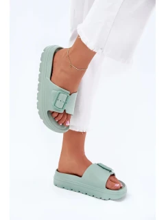 Dámské pěnové pantofle na platformě s přezkou – zelené