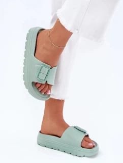 Dámské pěnové pantofle na platformě s přezkou – zelené