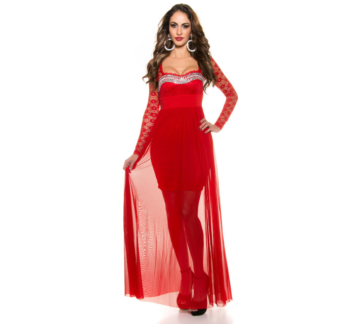 Sexy večerní šaty Koucla s krajkou na červeném koberci