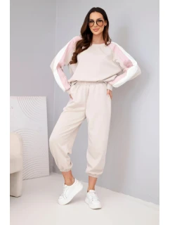 Dámský máslový komplet s lampasem a pružným lemem béžový