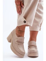 Kožené Půlboty Na Sloupku S Ozdobou Bežové Gelanor Kožené Půlboty Na Sloupku S Ozdobou Bežové Gelanor