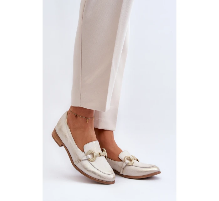 Dámské kožené mokasíny s ozdobou Zazoo 2880 Zlaté