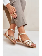 Dámské kožené sandály na plochém podpatku Zazoo model 21682203 zlaté - Boto