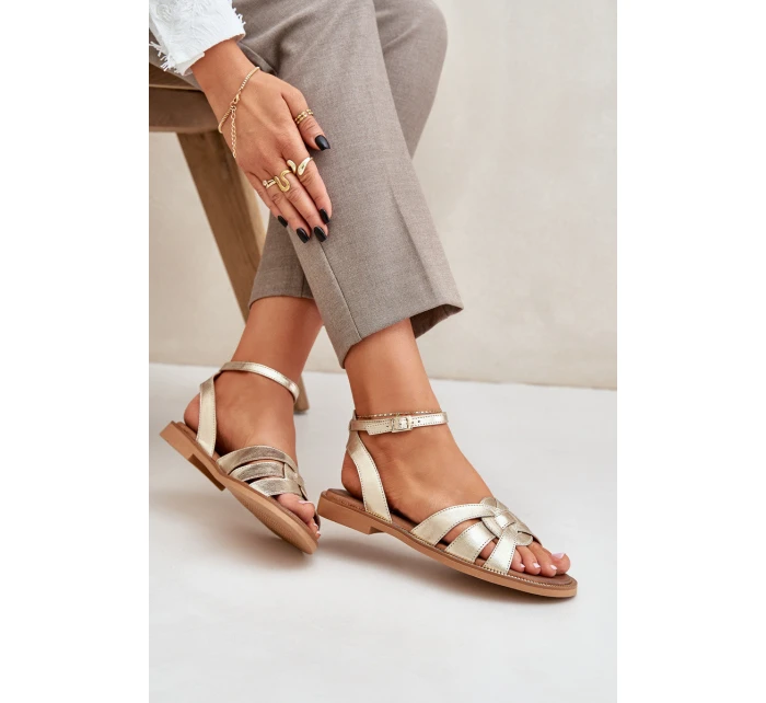 Dámské kožené sandály na plochém podpatku Zazoo model 21682203 zlaté - Boto