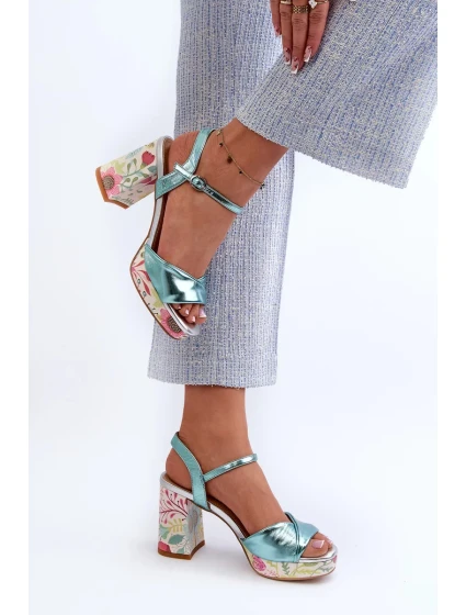 Dámské květinové sandály na vysokém podpatku D&A modré Dámské květinové sandály na vysokém podpatku D&A modré