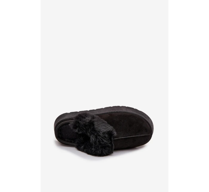 Dámské pantofle na platformě s kožíškem – černé Linaris Dámské pantofle na platformě s kožíškem – černé Linaris