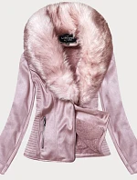 Dámské semišové ramonesky s kožešinou pudrově růžové (6501big)