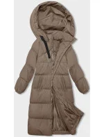Tmavě béžová dlouhá hrubší dámská bunda s kapucí (5M3163-84) Tmavě béžová dlouhá hrubší dámská bunda s kapucí (5M3163-84)