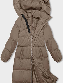Tmavě béžová dlouhá hrubší dámská bunda s kapucí model 21246157 - J.STYLE