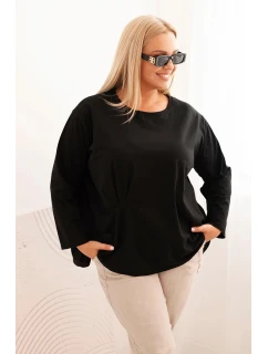 Dámská blůza Plus Size s bavlnou, kapsou a ohrnutým rukávem kiwi