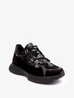 Kožené lakované dámské sportovní boty model 21638323 Černé - Zazoo