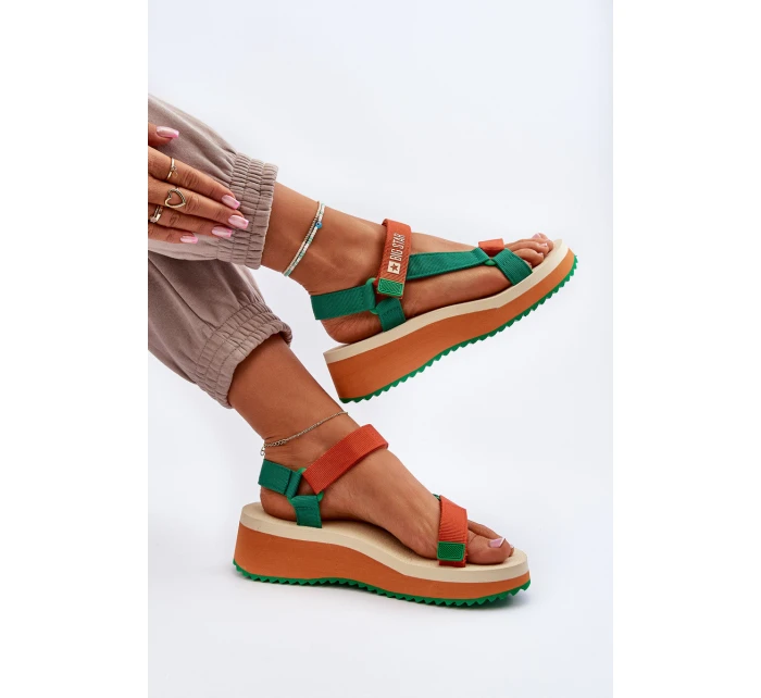 Dámské sandály na platformě a klíně Big Star NN274A053 zeleno-oranžové Dámské sandály na platformě a klíně Big Star NN274A053 zeleno-oranžové