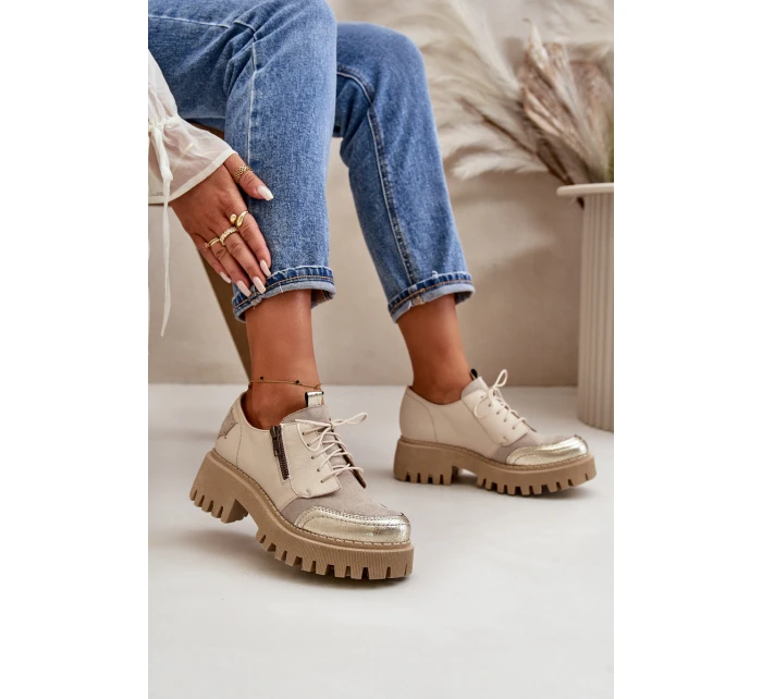 Dámské Polobotky Z Přírodní Kůže Béžové model 21670496 - Maciejka