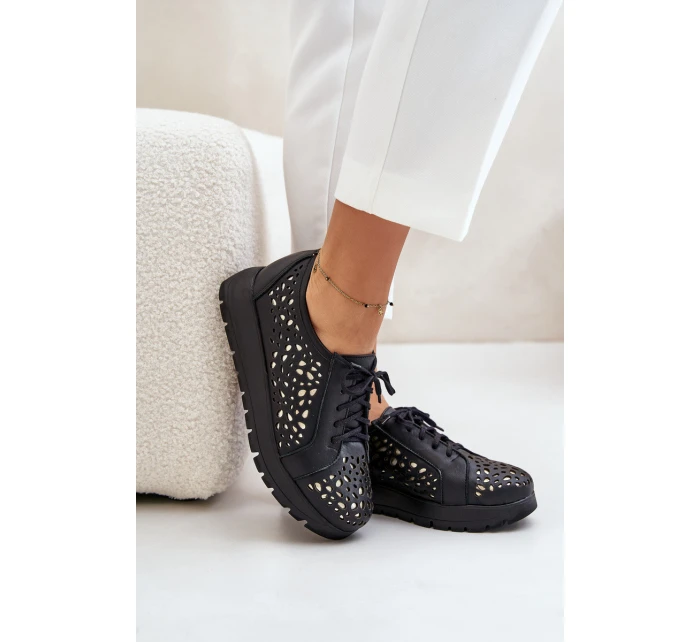 Kožené Polobotky Na Platformě S Černé model 21670952 - Zazoo Kožené Polobotky Na Platformě S Černé model 21670952 - Zazoo