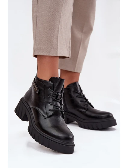 Nízké zateplené dámské kotníkové boty na klínku s ozdobným páskem Černé model 21708426 - Boto