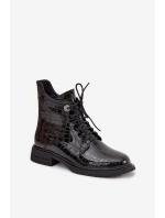 Kožené lakované boty s raženým vzorem vyhřívané černé Juviane