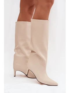 Dámské nazouvací vyhřívané kozačky na jehle světle béžové olivové