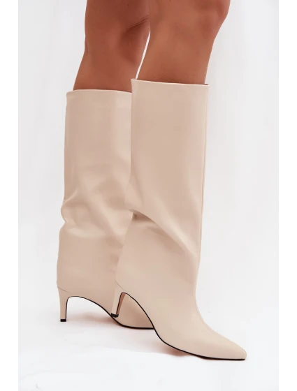 Dámské nazouvací vyhřívané kozačky na jehle světle béžové olivové