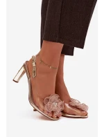 Sandály na podpatku s ozdobou a krystaly D&A MR52-236 zlaté Sandály na podpatku s ozdobou a krystaly D&A MR52-236 zlaté