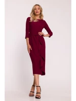 model 21470710 Šaty s volánkem bordó - STYLOVE