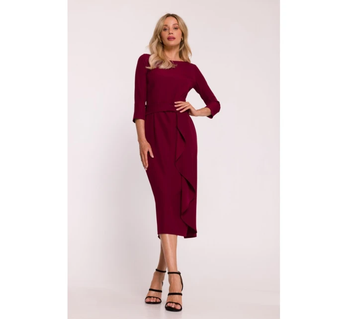model 21470710 Šaty s volánkem bordó - STYLOVE