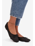 Dámské baleríny s pletením a mašlí Belirra – černé
