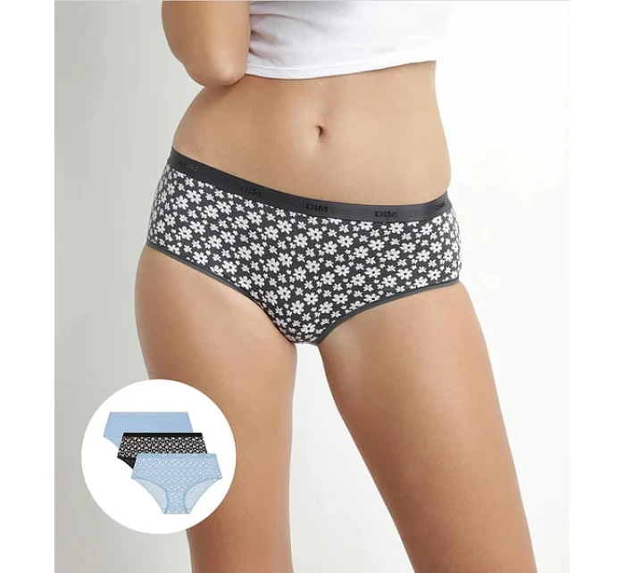 Dámské bavlněné kalhotky 3 ks DIM LES POCKETS COTTON BOXER 3x - DIM - černá