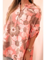 Dámská bavlněná košile s 3/4 rukávem na knoflík a kapsou malinová